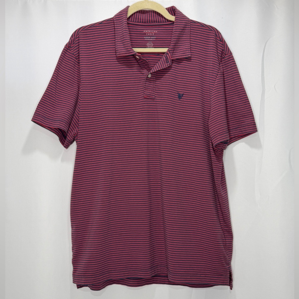 American Eagle Men’s Super Soft Standard Fit Striped Polo Shirt Size Large